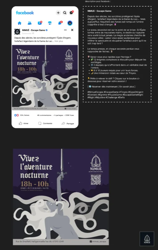 Publication Facebook NIMUÉ · aventure nocturne