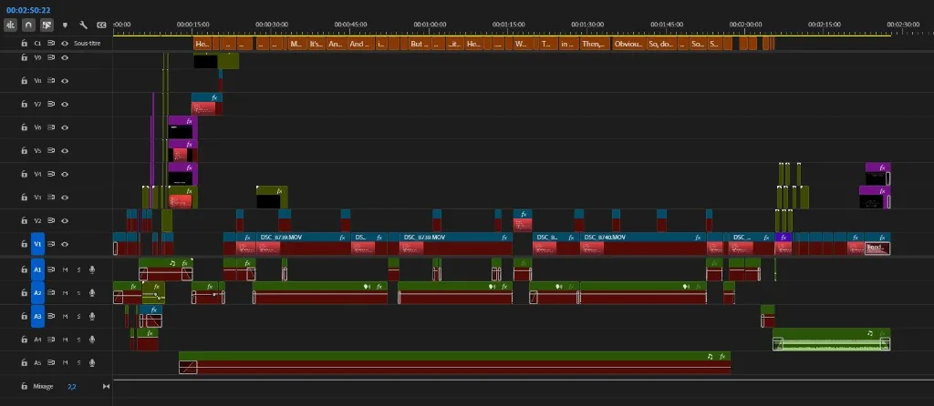 Timeline du montage Benjamin Nivet dans Premiere Pro